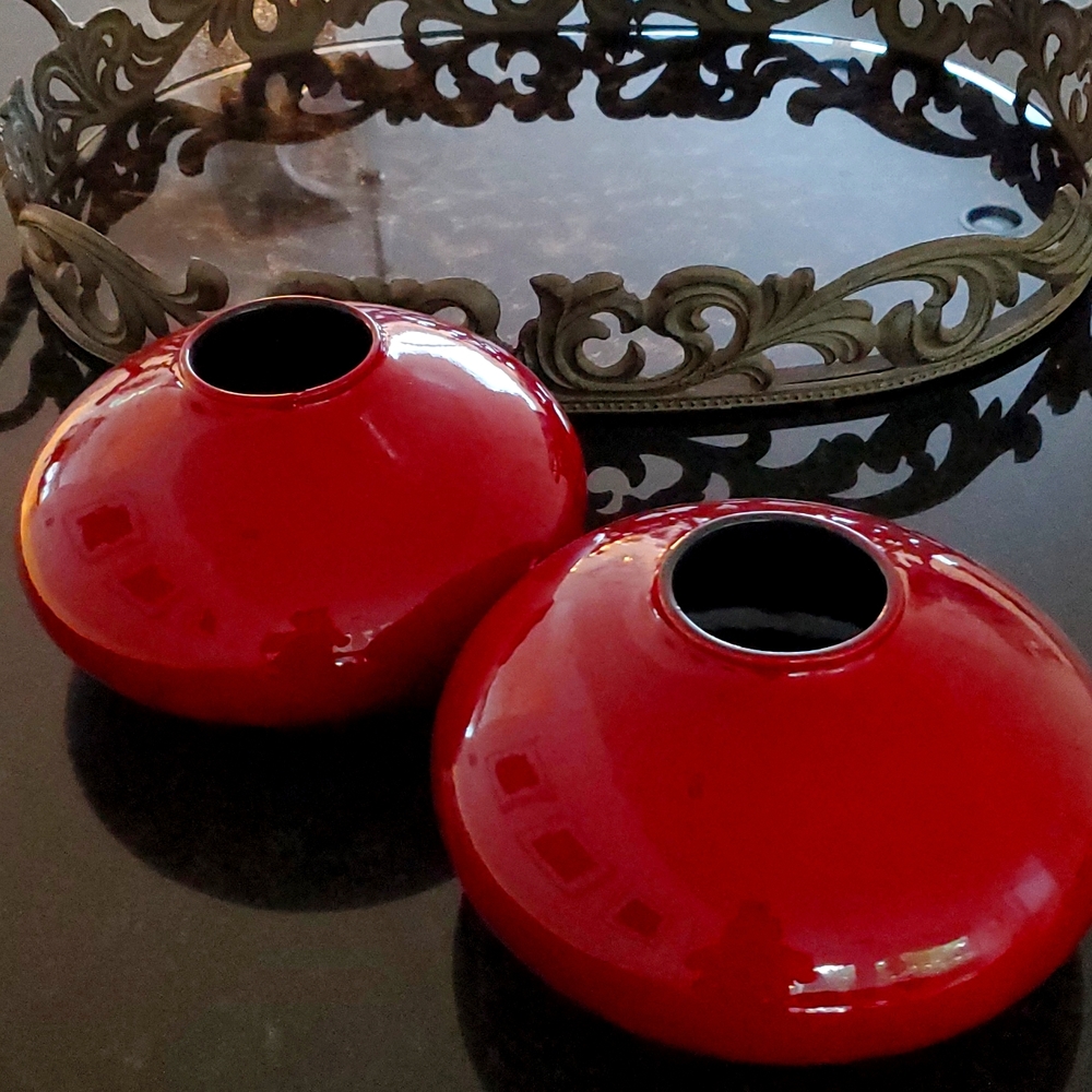 Set of 2 Amano Scheurich German Oxblood Cauldron Ceramic Vases